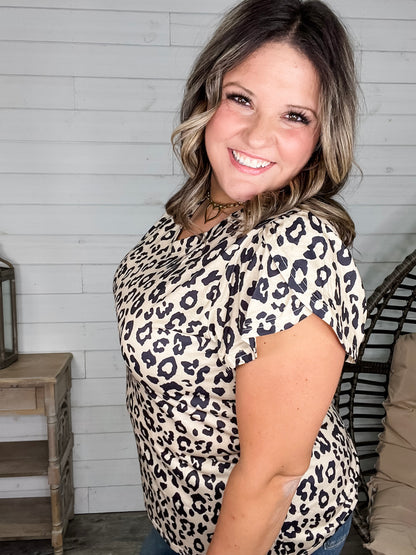 "Just The Beginning Chapter Two" Tulip Sleeve V Neck (Animal Print)