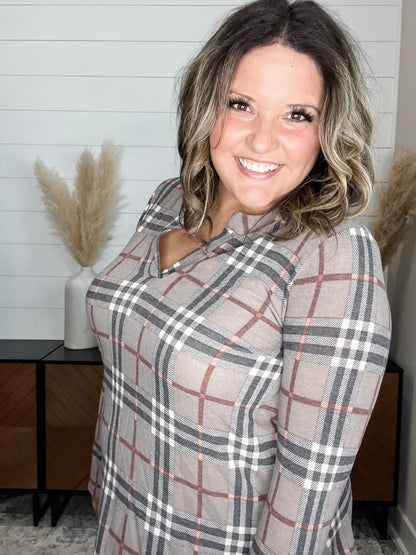 "Surrender" Plaid Long Sleeve Split Neck