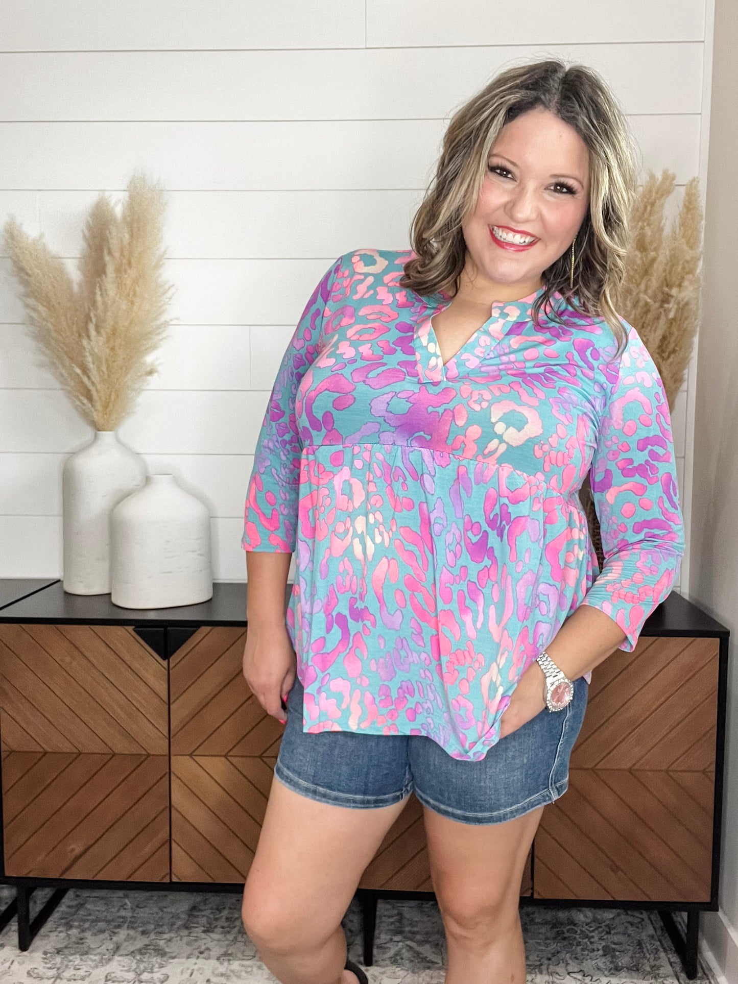 "Stanlee" 3/4 Sleeve Split Neck Babydoll