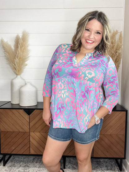 "Stanlee" 3/4 Sleeve Split Neck Babydoll