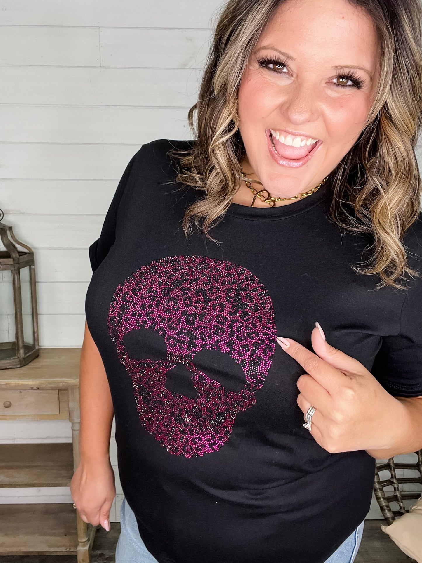 Rhinestone Sparkle Skull Tee