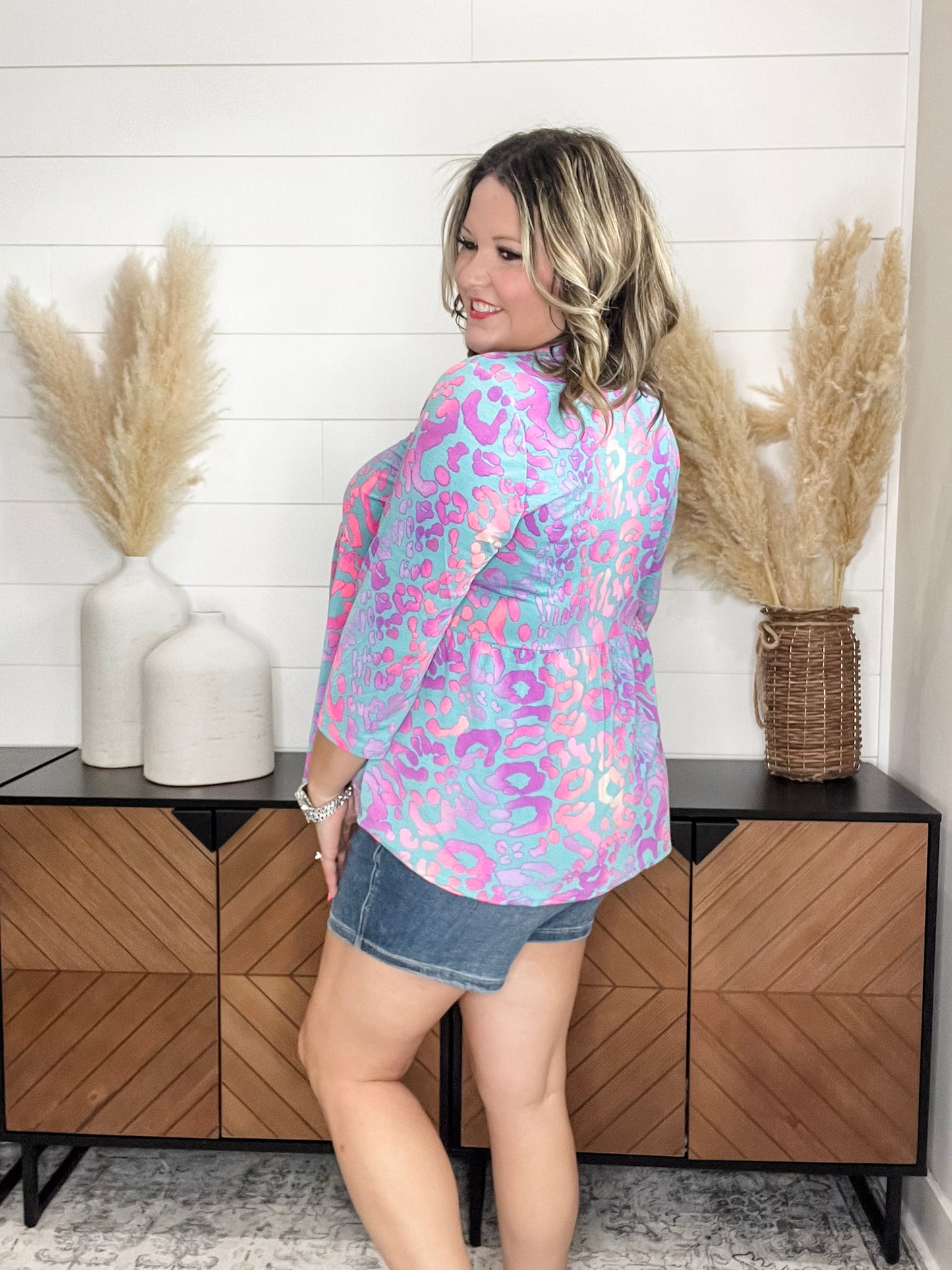 "Stanlee" 3/4 Sleeve Split Neck Babydoll