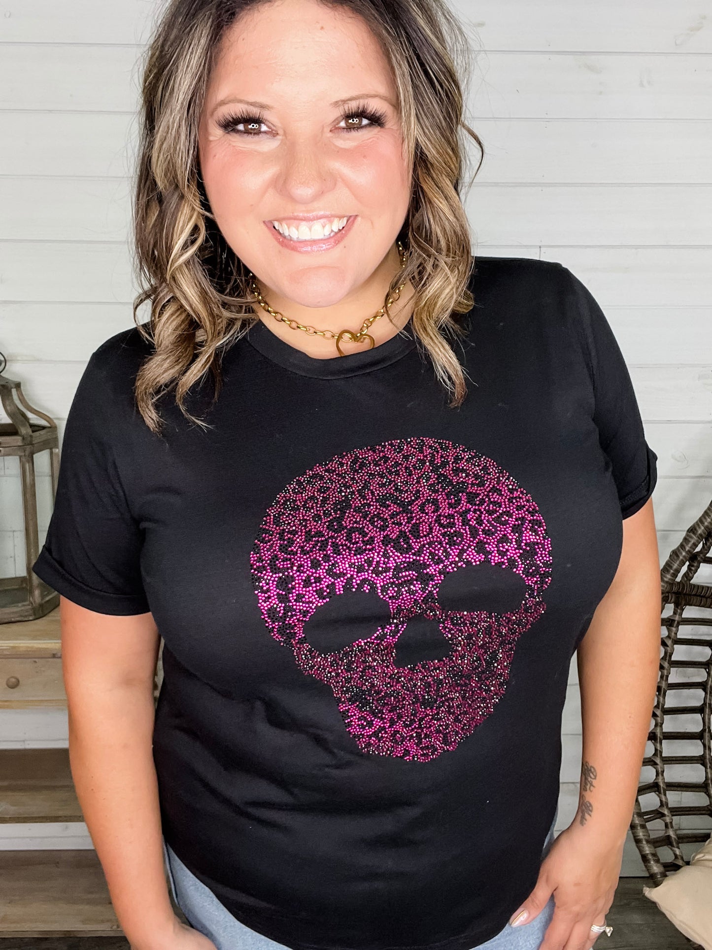 Rhinestone Sparkle Skull Tee