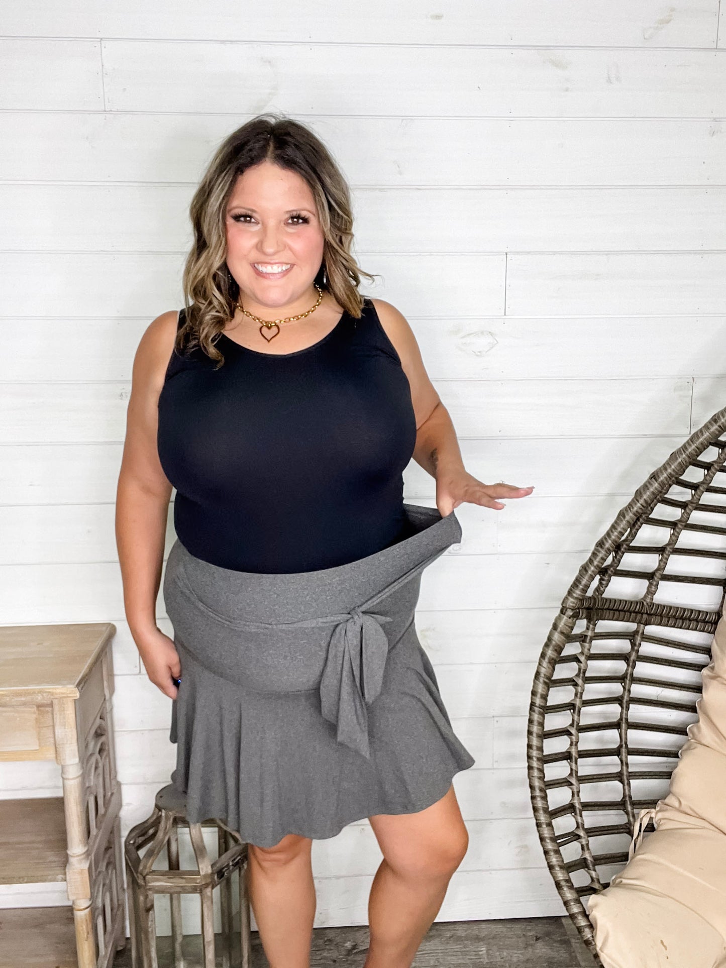 "Serena" Ruffled Skort (Charcoal)