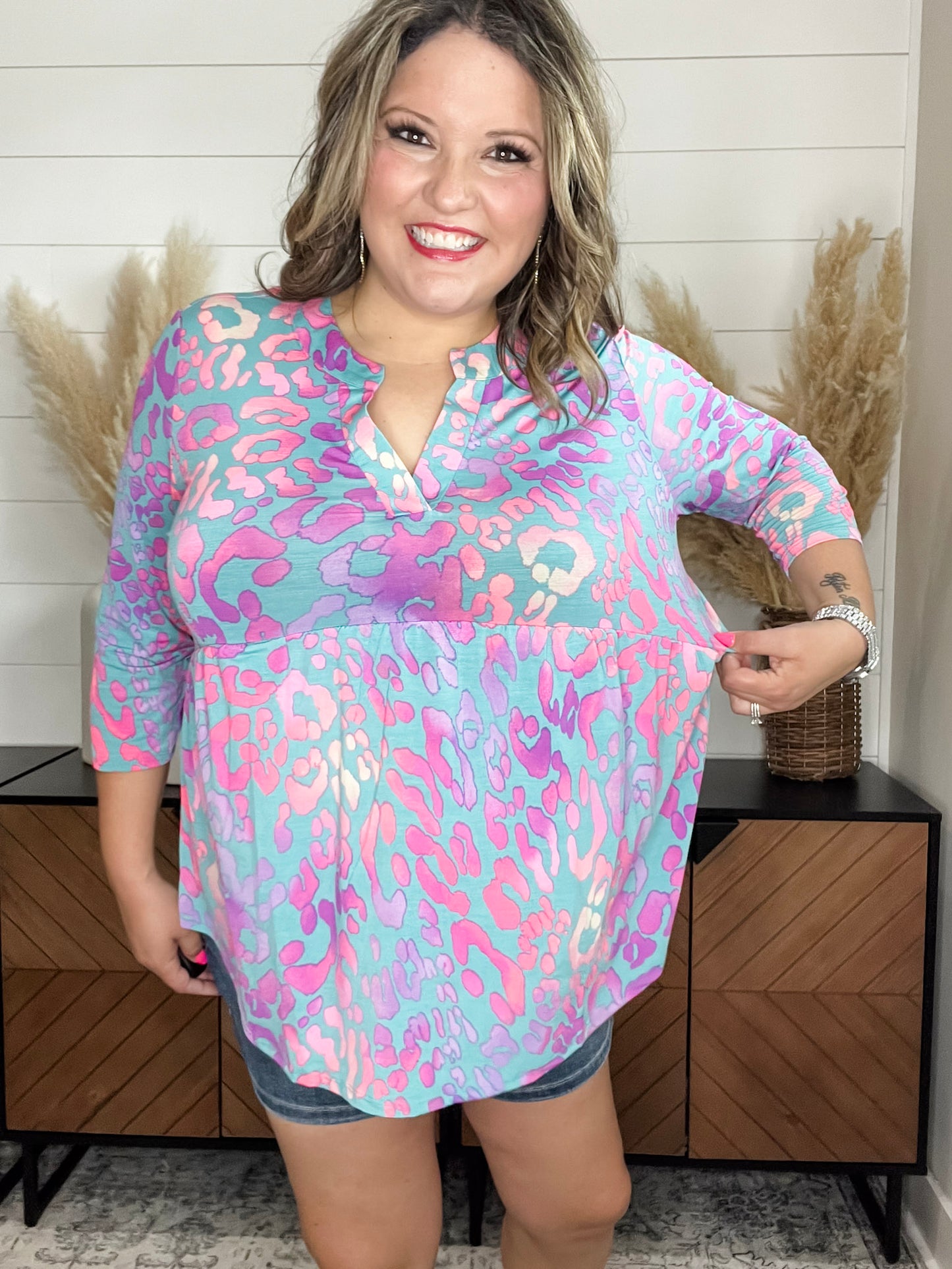 "Stanlee" 3/4 Sleeve Split Neck Babydoll