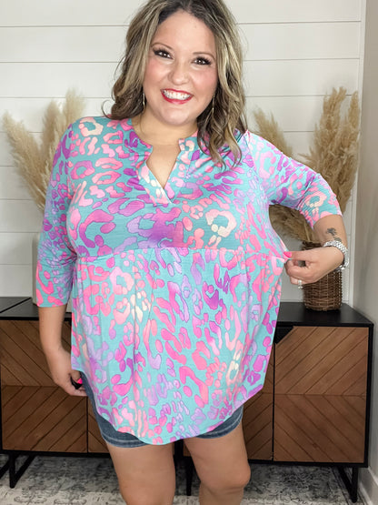 "Stanlee" 3/4 Sleeve Split Neck Babydoll