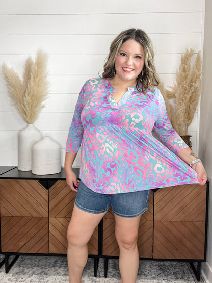 "Stanlee" 3/4 Sleeve Split Neck Babydoll