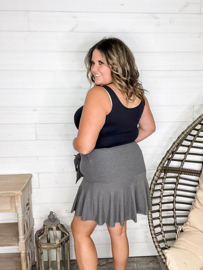 "Serena" Ruffled Skort (Charcoal)