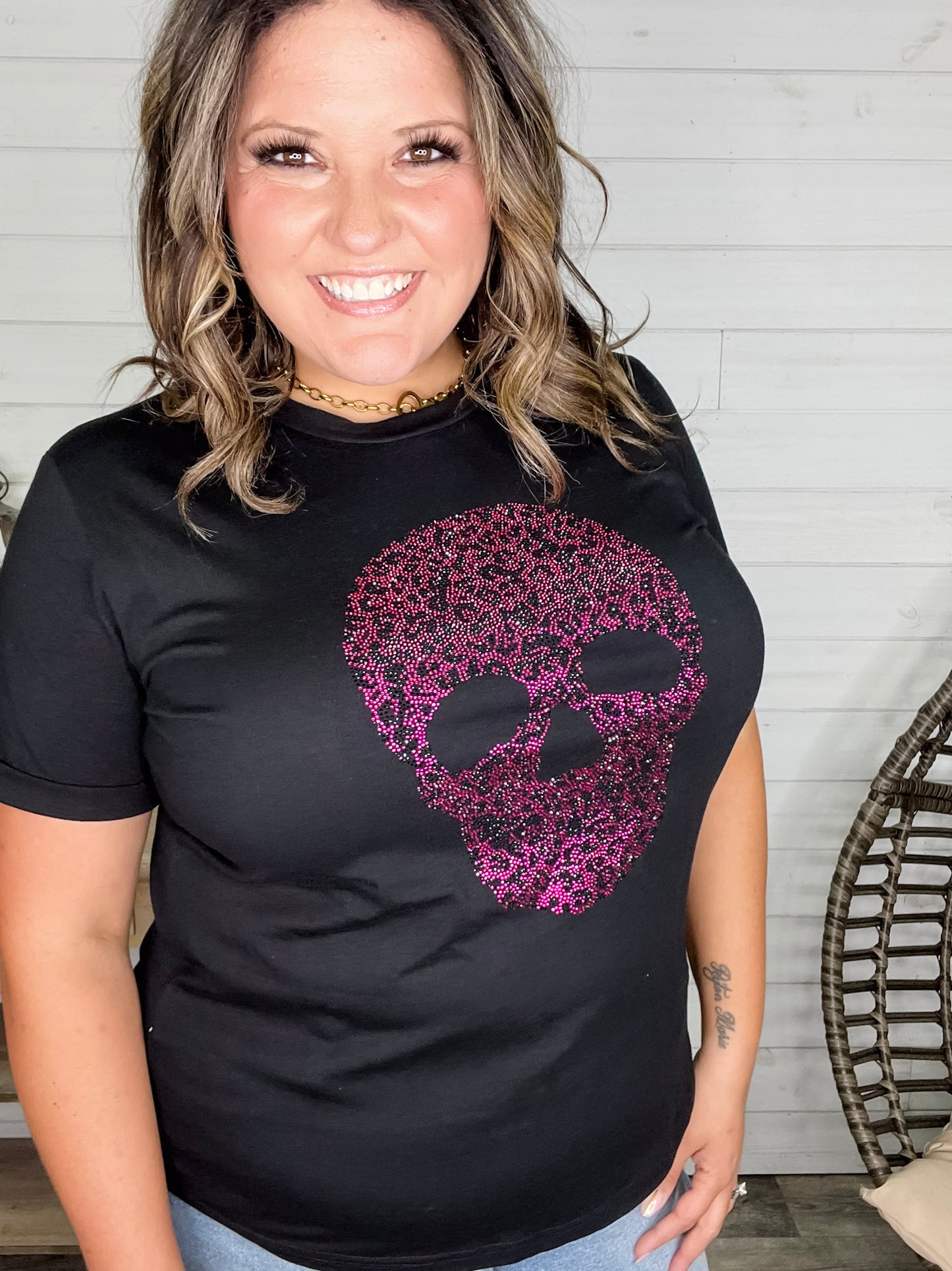 Rhinestone Sparkle Skull Tee