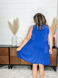 Dear Scarlett "Amos" Sleeveless Split Neck Tiered Dress (Royal Blue)