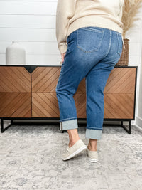 Mica Denim "Jerry" Medium Wash Straight Leg Cuffed Jeans