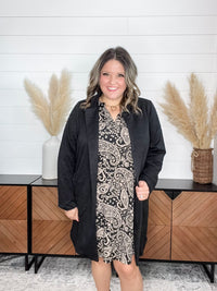 Dear Scarlett "Amara" Jacquard Midi Coat with Pockets (Black)