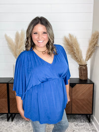 Dear Scarlett "Here We Go Again" V Neck 3/4 Bell Sleeve (Royal Blue)