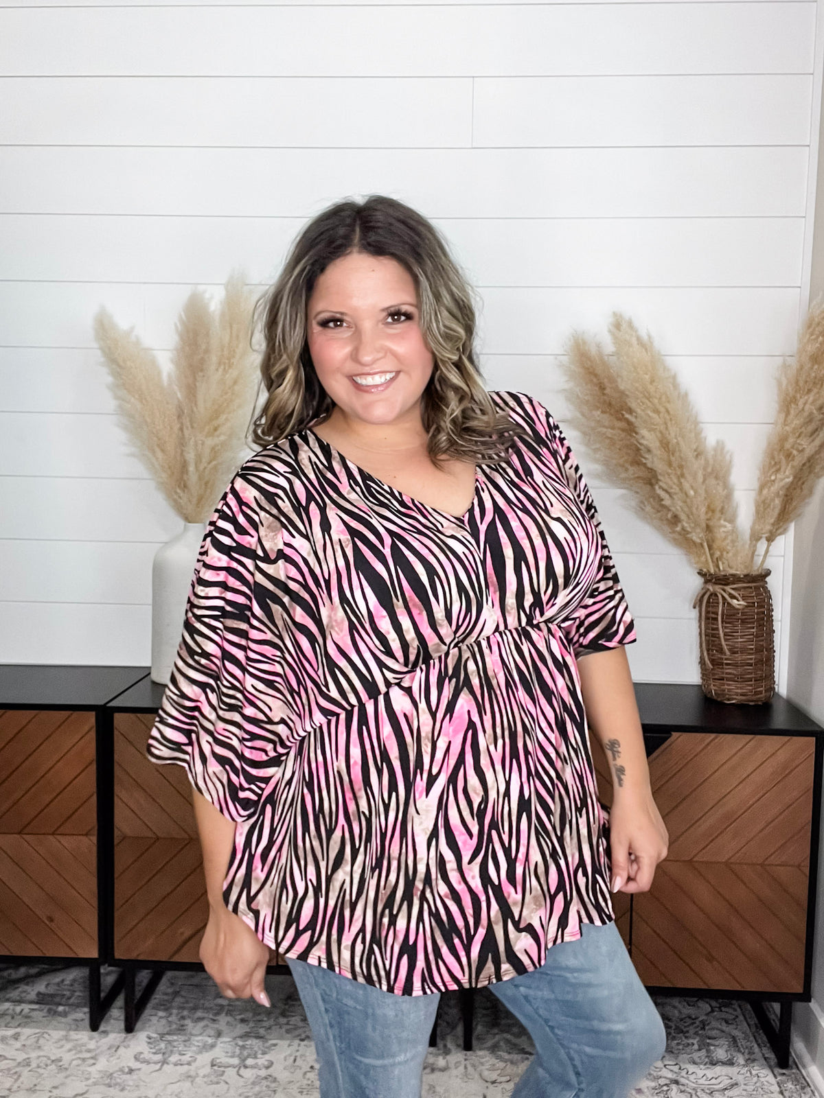 Dear Scarlett "Unbothered" Animal Print V Neck 3/4 Bell Sleeve