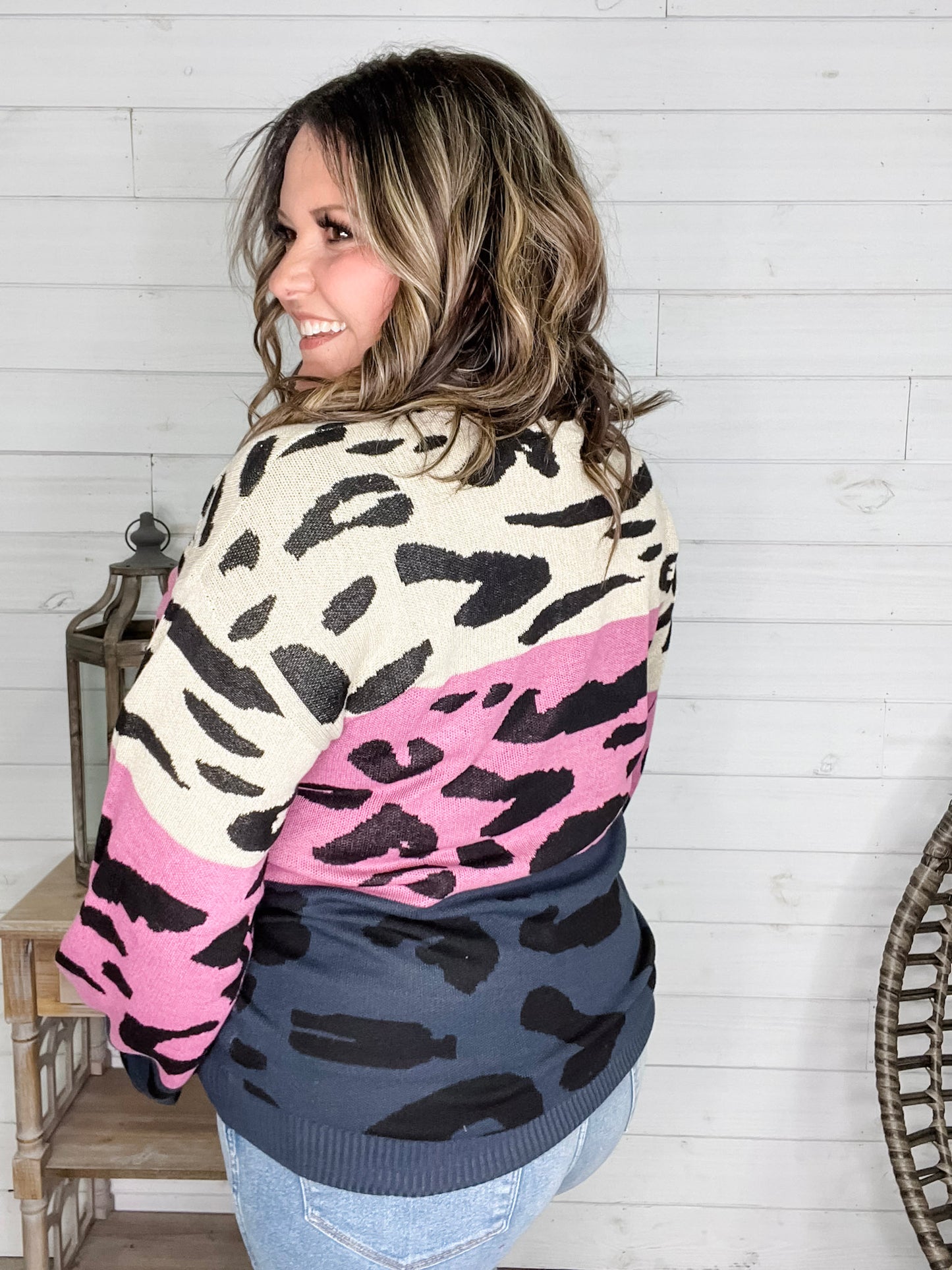 "Sutton" Animal Print Long Sleeve Colorblock Sweater