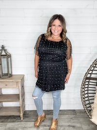 "Eras" Pearl Mesh Lined Tunic / Dress (Black)
