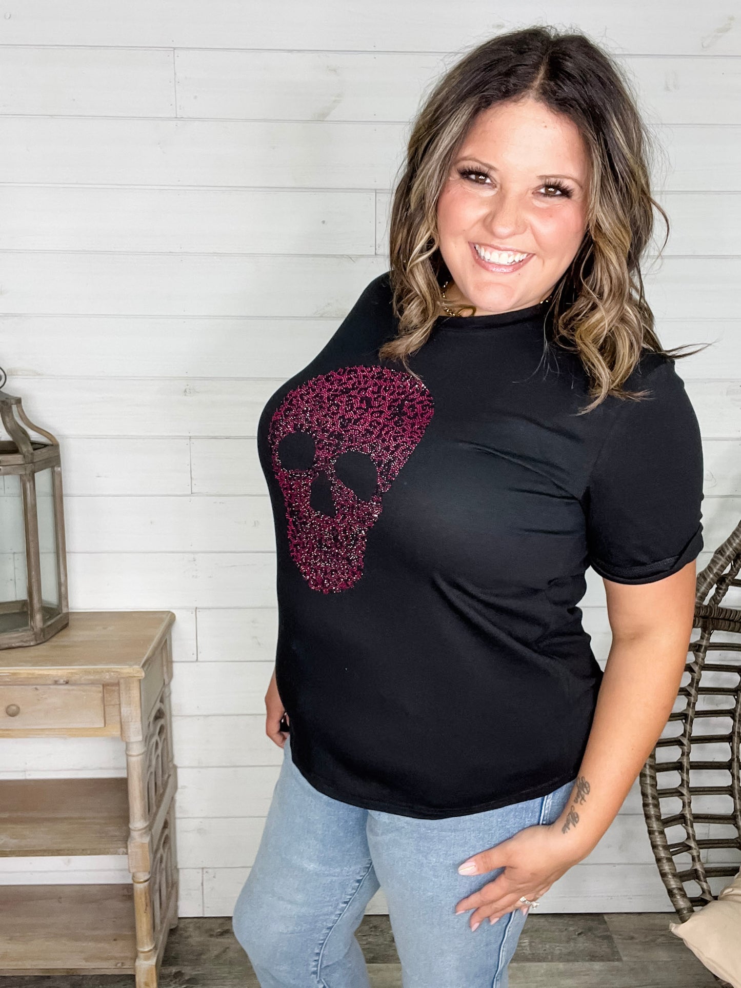 Rhinestone Sparkle Skull Tee