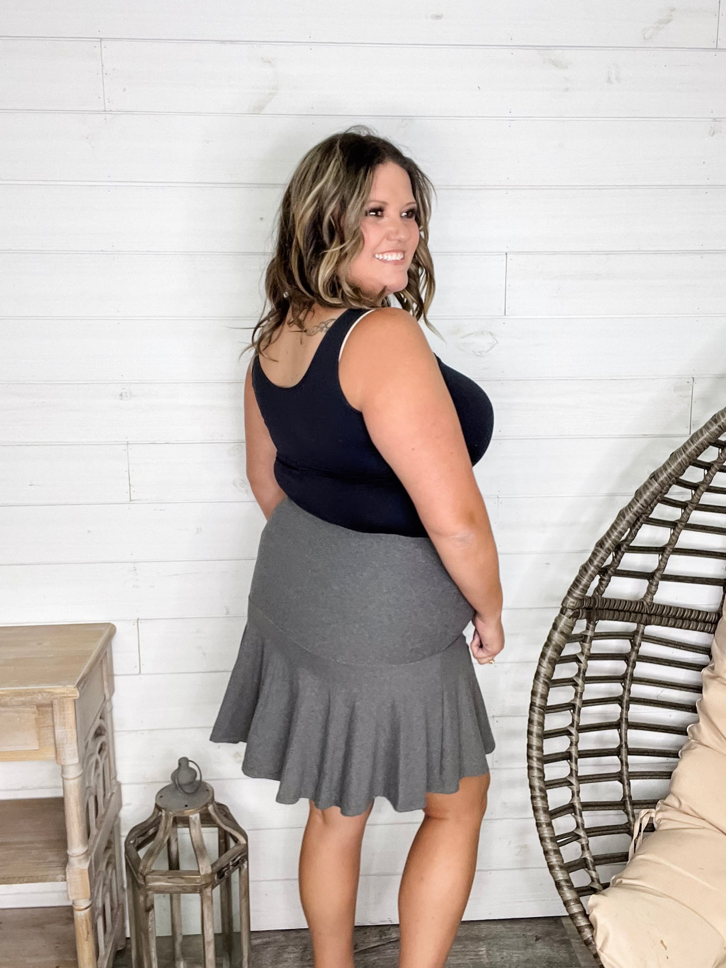 "Serena" Ruffled Skort (Charcoal)