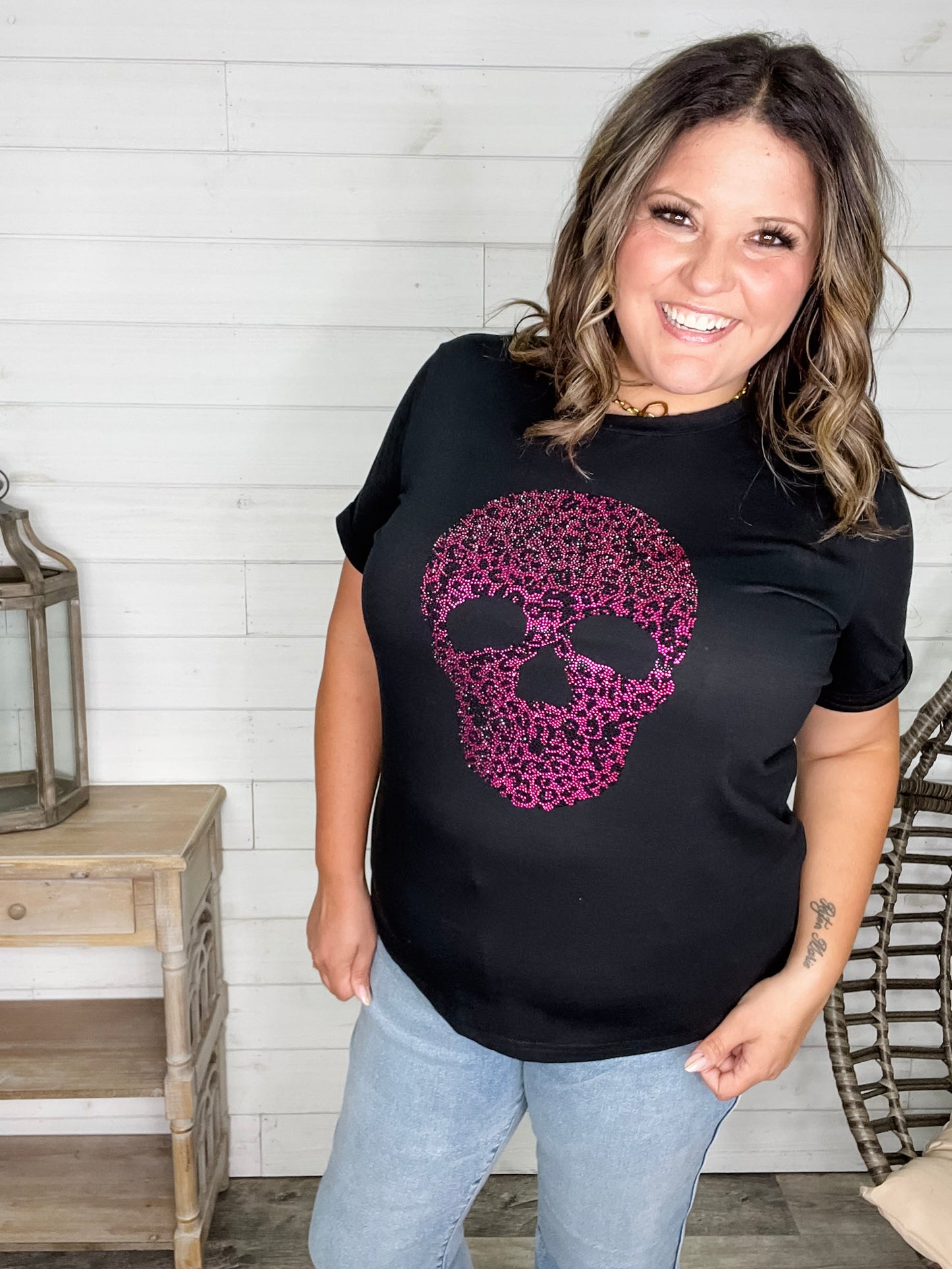 Rhinestone Sparkle Skull Tee