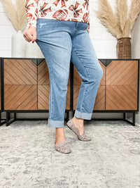Judy Blue "Hastings" Cuffed Criss Cross Waist Boyfriend Jeans