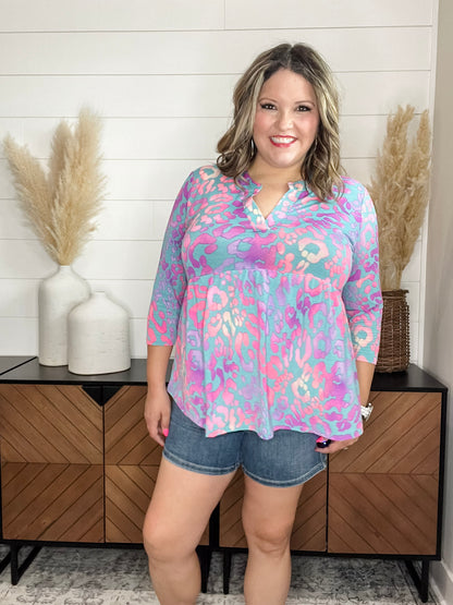 "Stanlee" 3/4 Sleeve Split Neck Babydoll