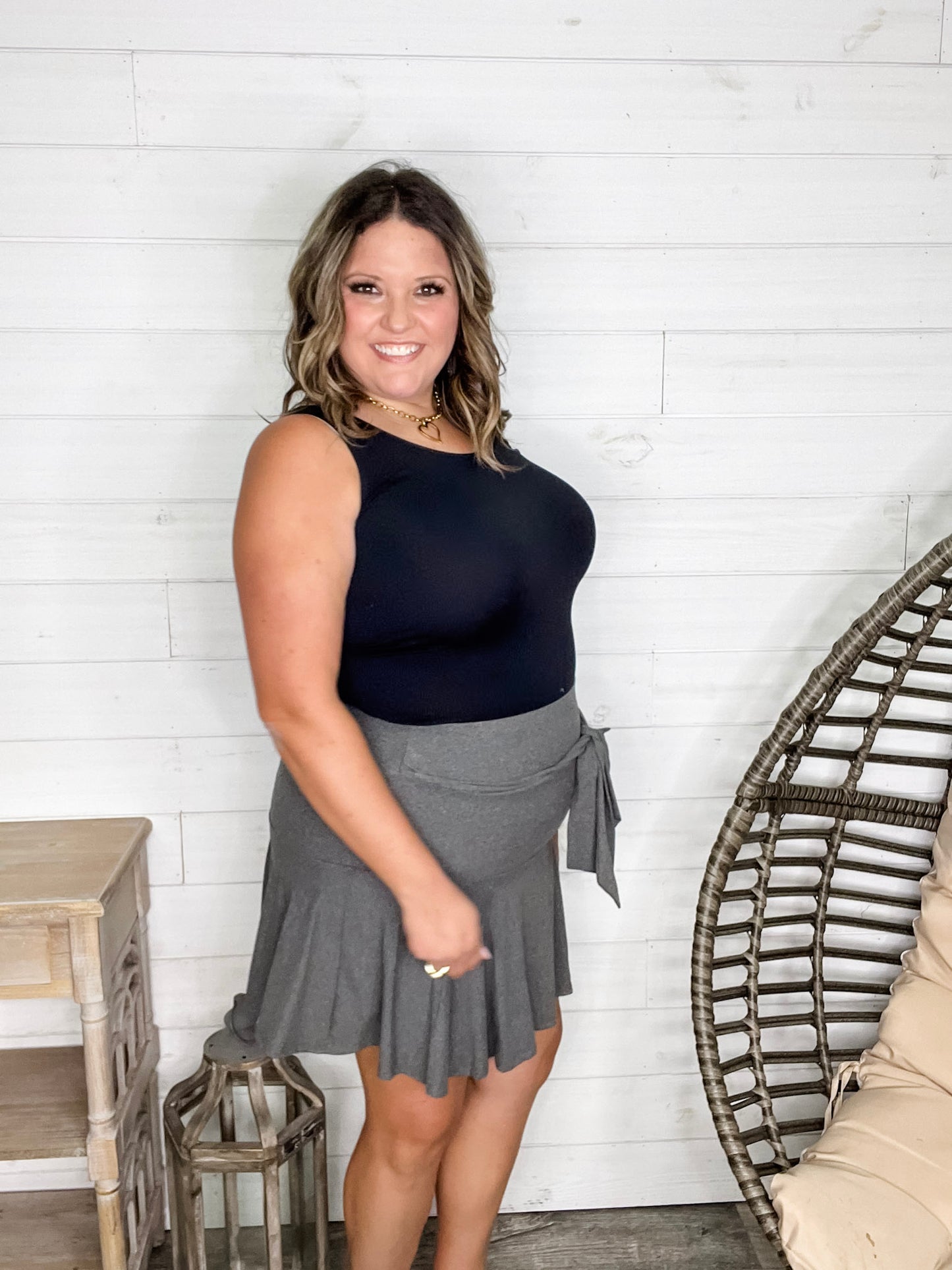 "Serena" Ruffled Skort (Charcoal)