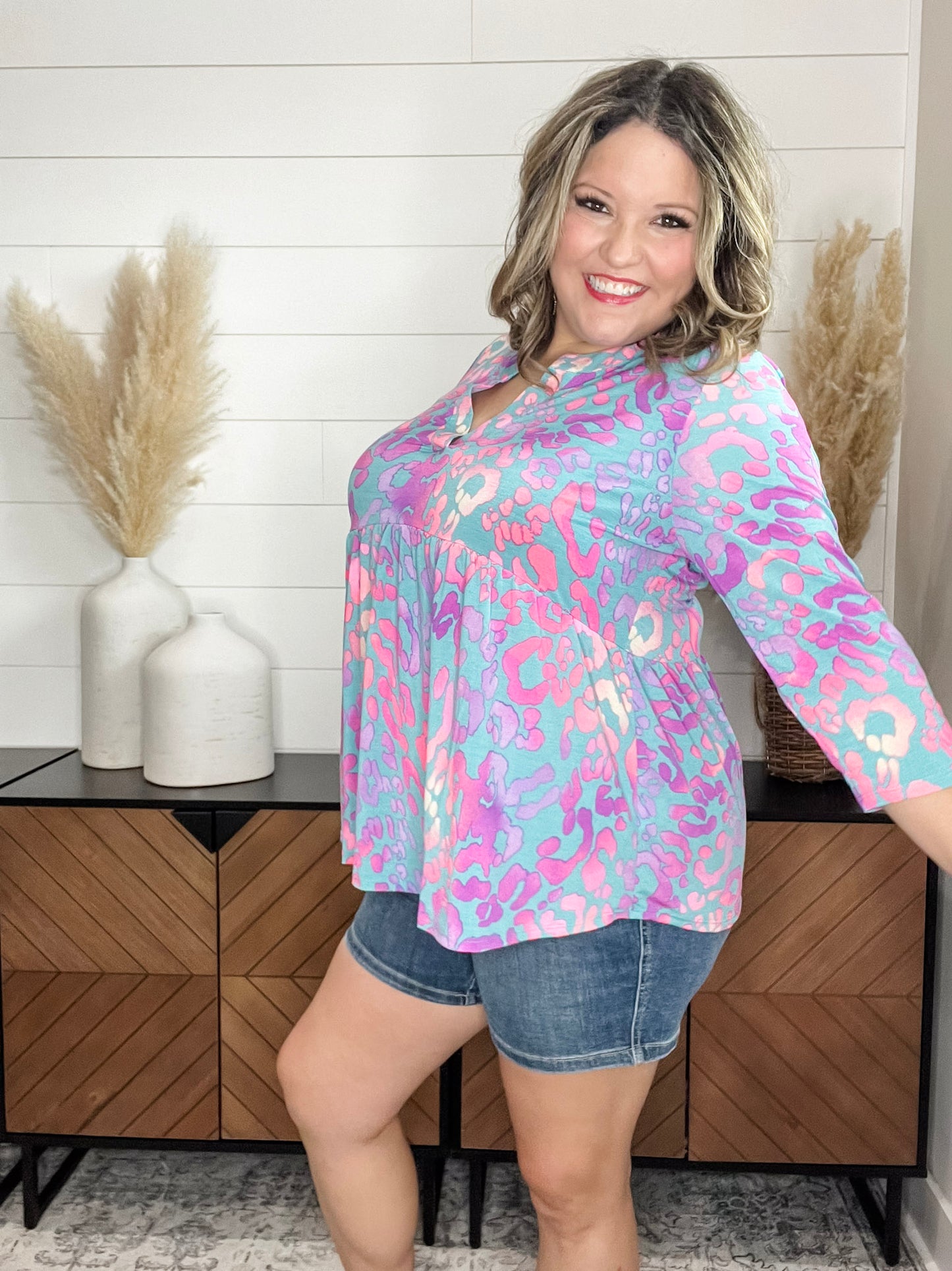"Stanlee" 3/4 Sleeve Split Neck Babydoll
