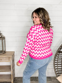 "Zig Zag" Long Sleeve Crewneck Sweater (Fuchsia)