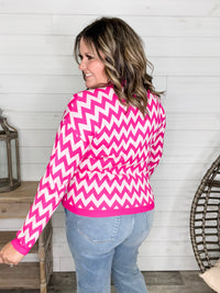 "Zig Zag" Long Sleeve Crewneck Sweater (Fuchsia)