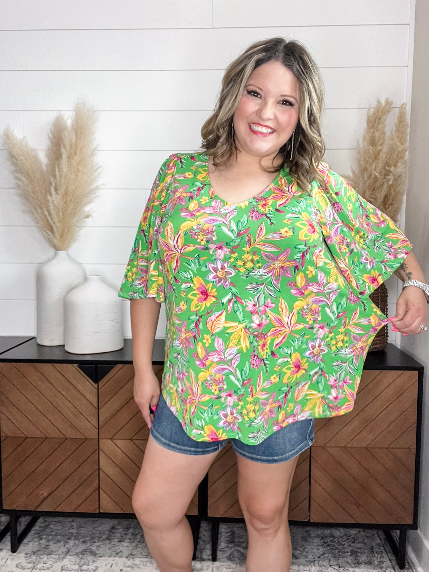 "Given" Short Ruffled Sleeve U Neck