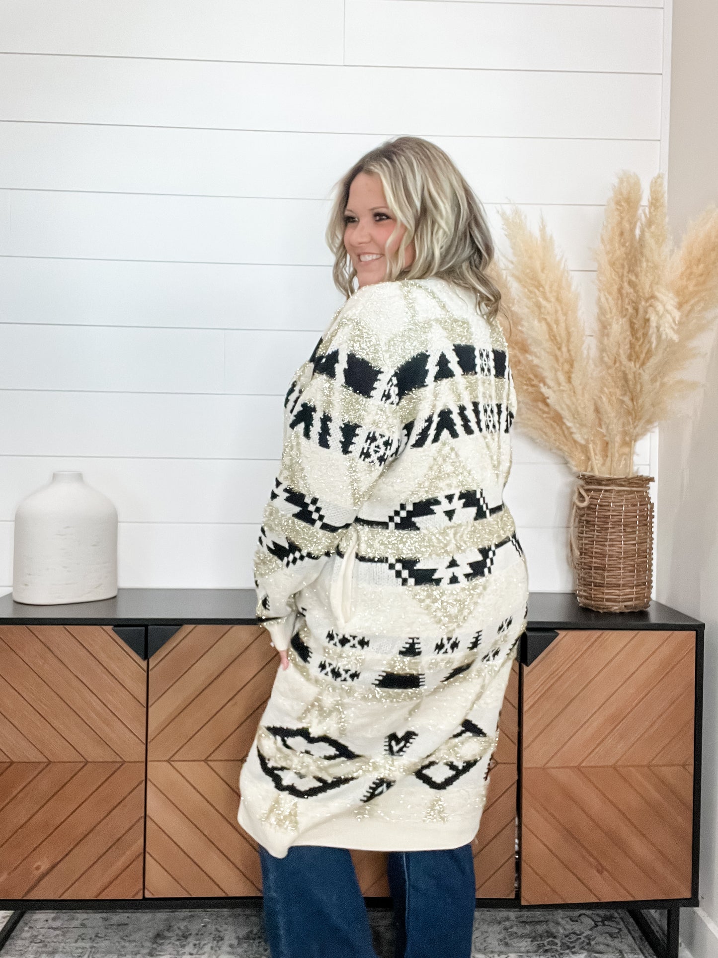 Aztec Cream Black and Gold Cardigan