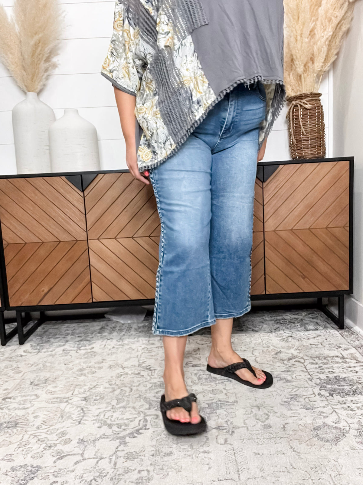 Judy Blue "She's French" Braided Wide Leg Crop Jean