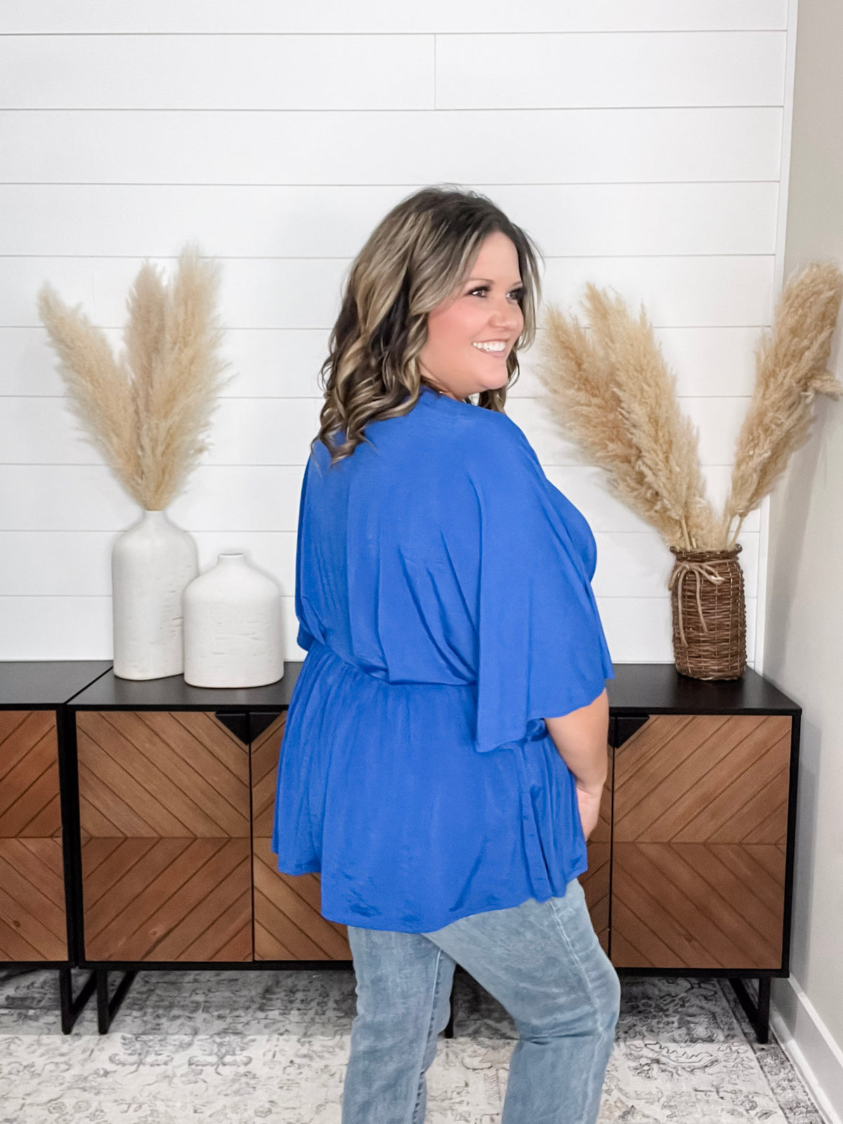 Dear Scarlett "Here We Go Again" V Neck 3/4 Bell Sleeve (Royal Blue)