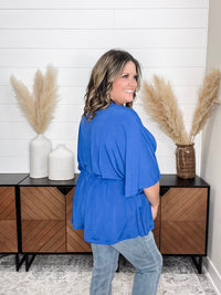 Dear Scarlett "Here We Go Again" V Neck 3/4 Bell Sleeve (Royal Blue)