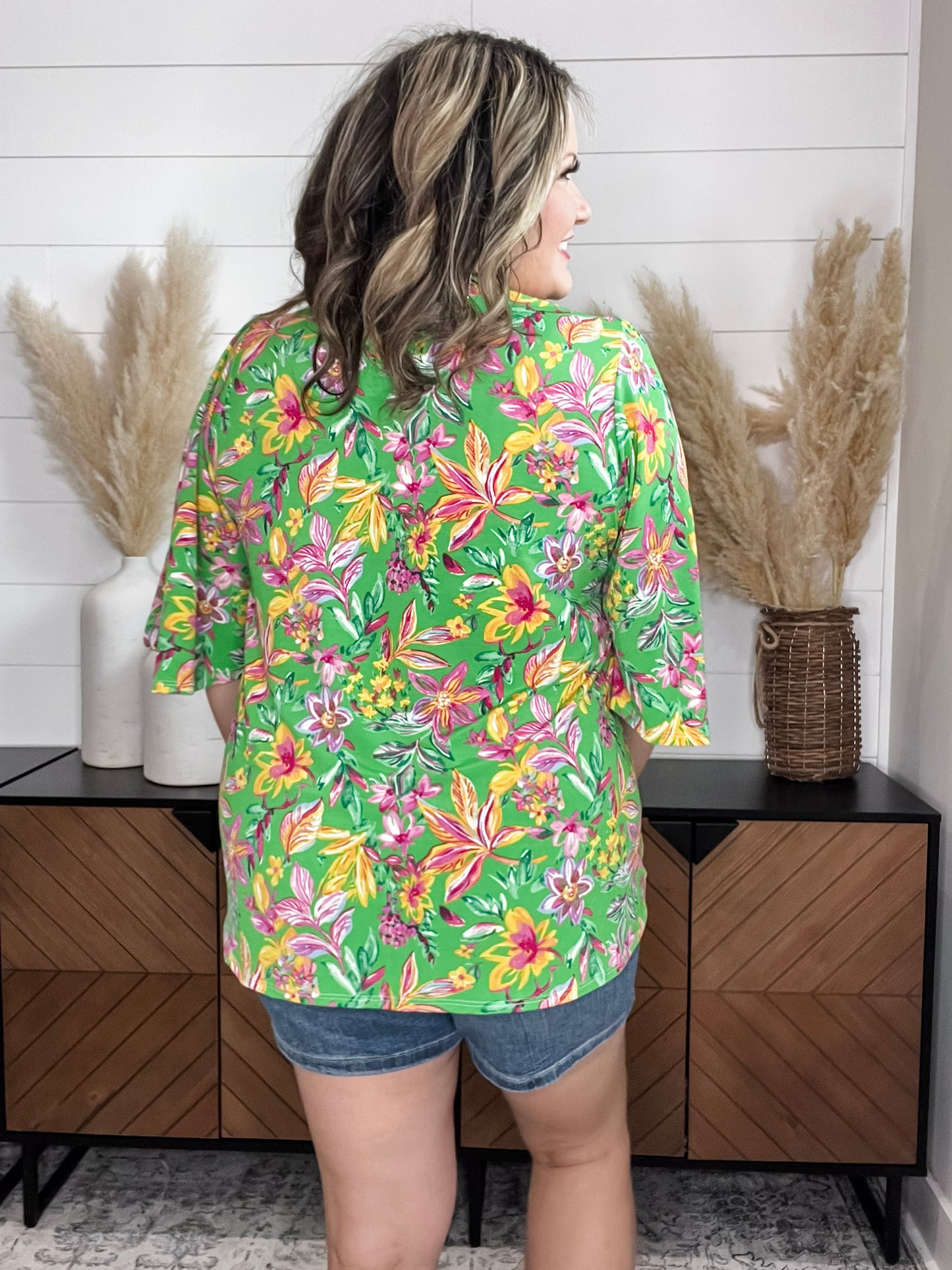 "Given" Short Ruffled Sleeve U Neck