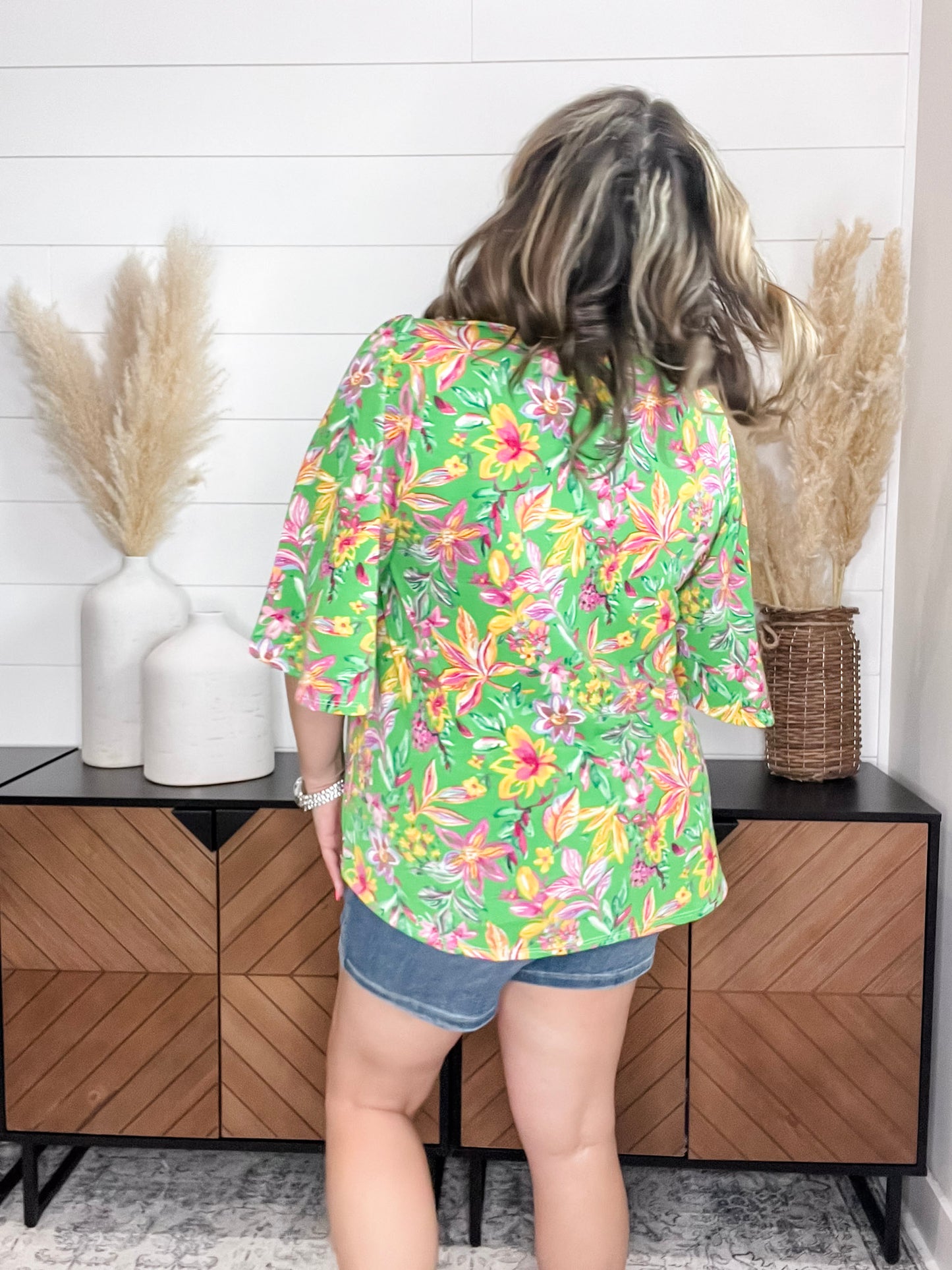 "Given" Short Ruffled Sleeve U Neck