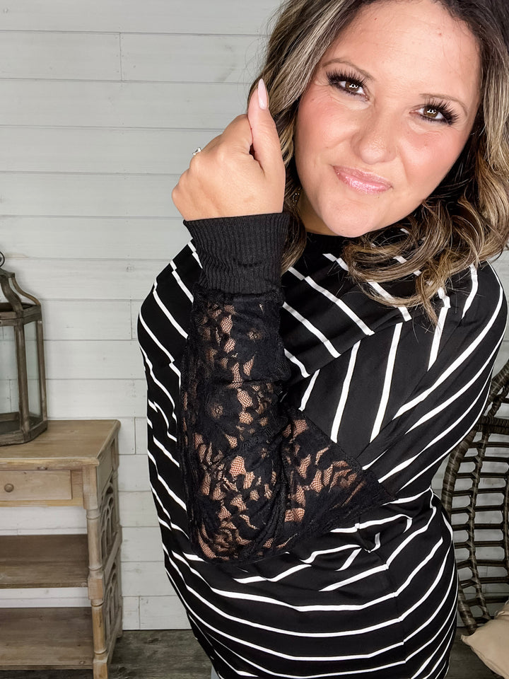 "Touch of Class" Long Sleeve with Lace Detail (Black)