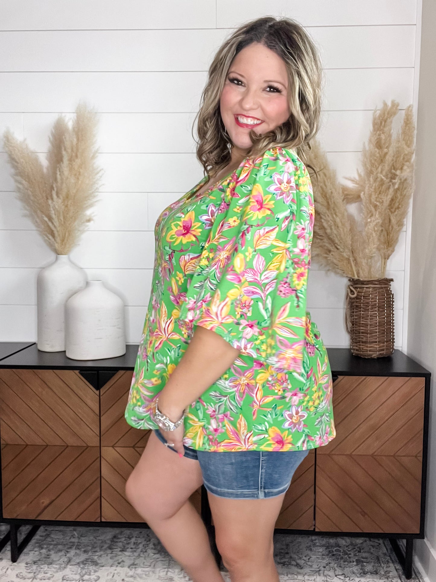 "Given" Short Ruffled Sleeve U Neck