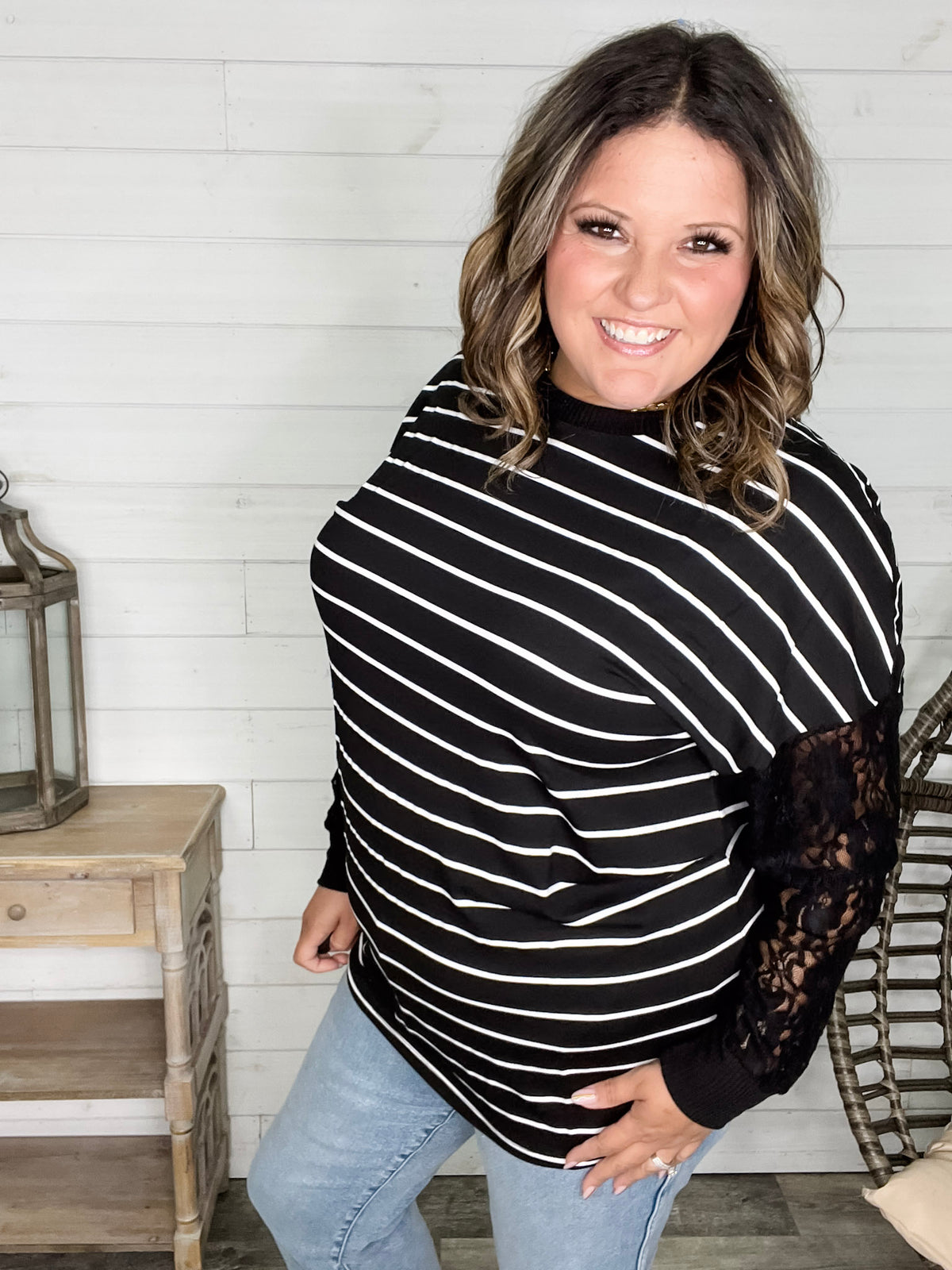"Touch of Class" Long Sleeve with Lace Detail (Black)