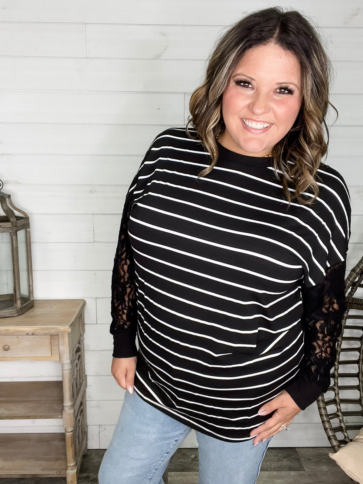 "Touch of Class" Long Sleeve with Lace Detail (Black)