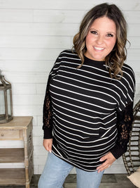 "Touch of Class" Long Sleeve with Lace Detail (Black)