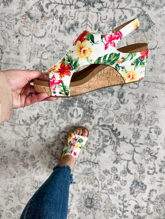 Corkys "Carley" Wedge Sandal (White Floral)