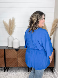 Dear Scarlett "Here We Go Again" V Neck 3/4 Bell Sleeve (Royal Blue)