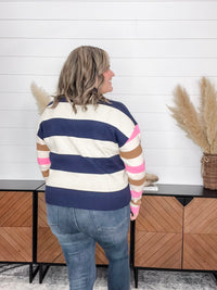 "Force" 1/2 Zip Stripe Sweater