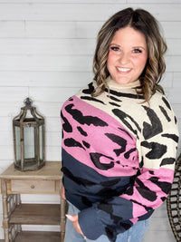"Sutton" Animal Print Long Sleeve Colorblock Sweater