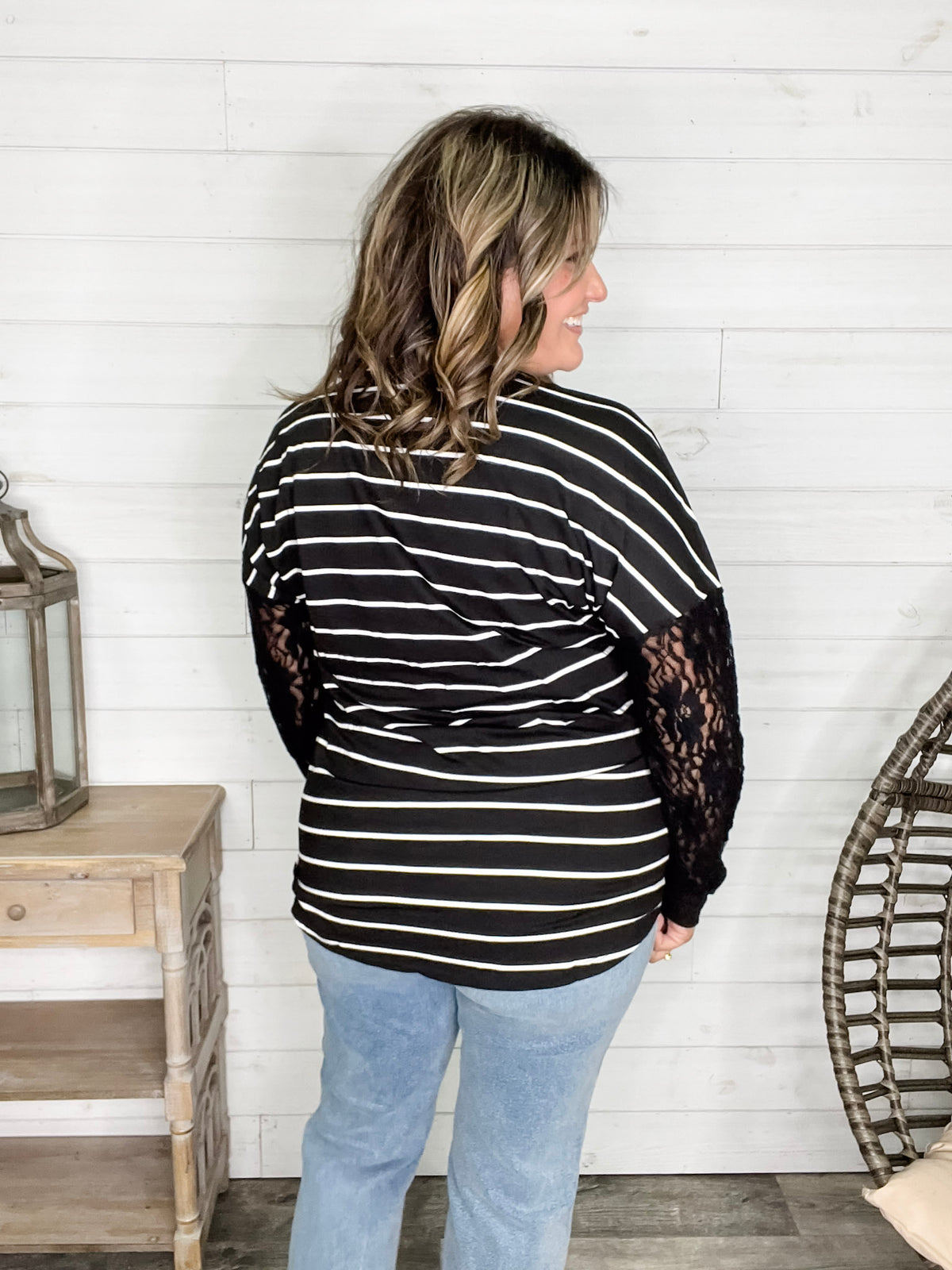 "Touch of Class" Long Sleeve with Lace Detail (Black)