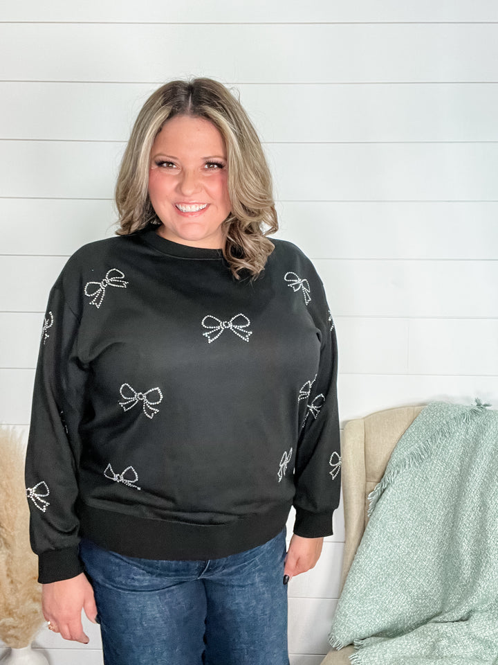 Rhinestone Bow Crew neck