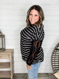 "Touch of Class" Long Sleeve with Lace Detail (Black)