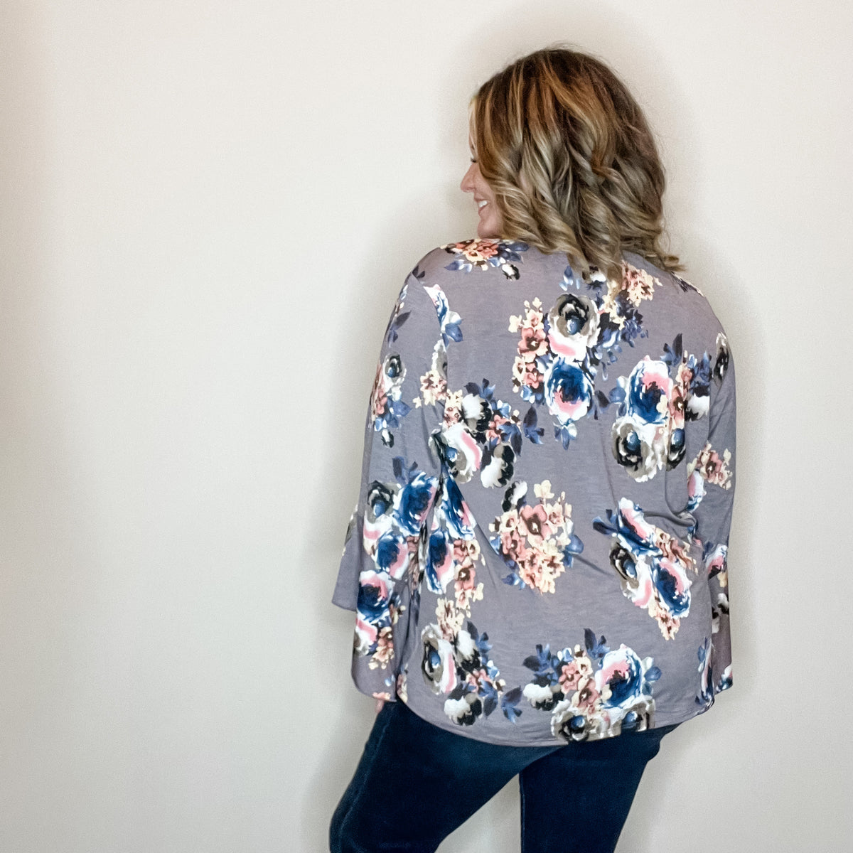 "Tough Enough" Floral Split Neck with Ruffle Sleeve