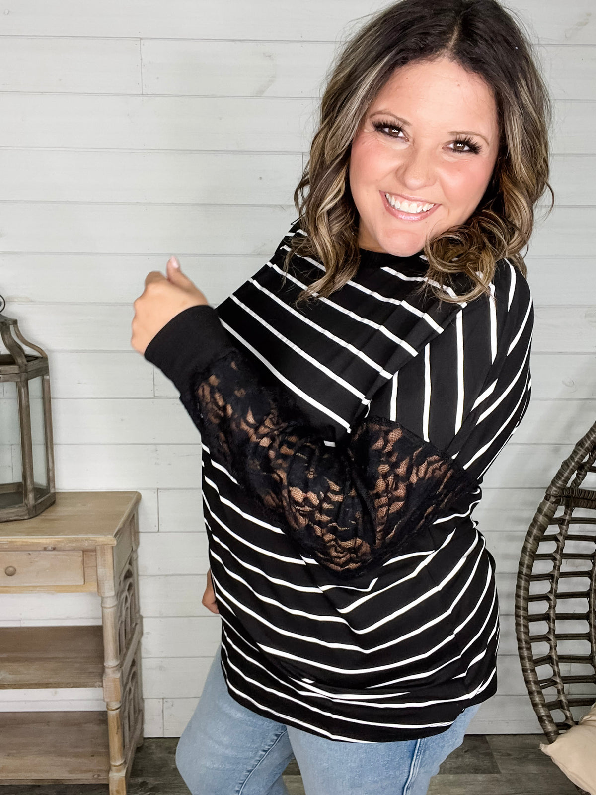 "Touch of Class" Long Sleeve with Lace Detail (Black)